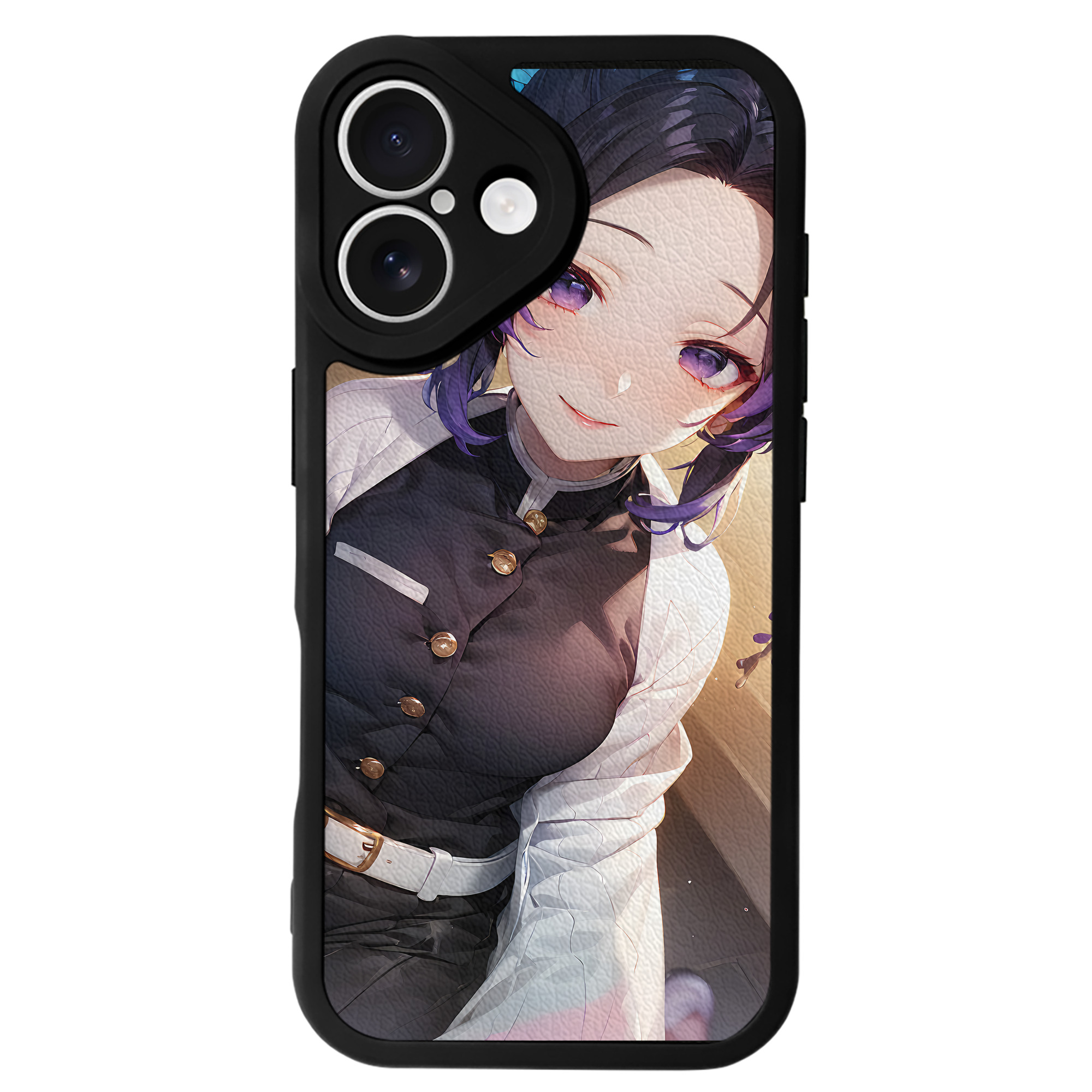 （画像用） 鬼滅の刃（きめつのやいば）蟲柱-胡蝶 しのぶ／こちょう しのぶ Kochou Shinobu 【iPhone 16シリーズ対応】シリコンスマホケース（レザー調） 材質：シリコン